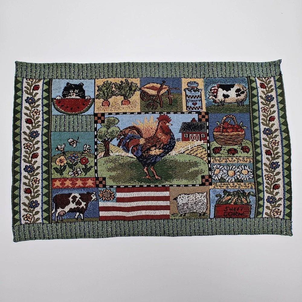 Set of 7‎ Vintage Farmhouse Rooster Tapestry Placemats Country Kitchen Woven